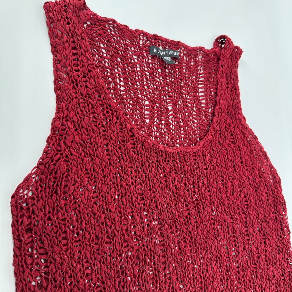 EILEEN FISHER Open Weave Mesh Knit Tank Top Lagenlook Boho Coastal Quite Luxury - Picture 7 of 9